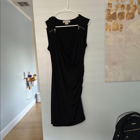MICHAEL Michael Kors Black Ruched Cowl Neck Sheath Dress - Picture 1 of 3